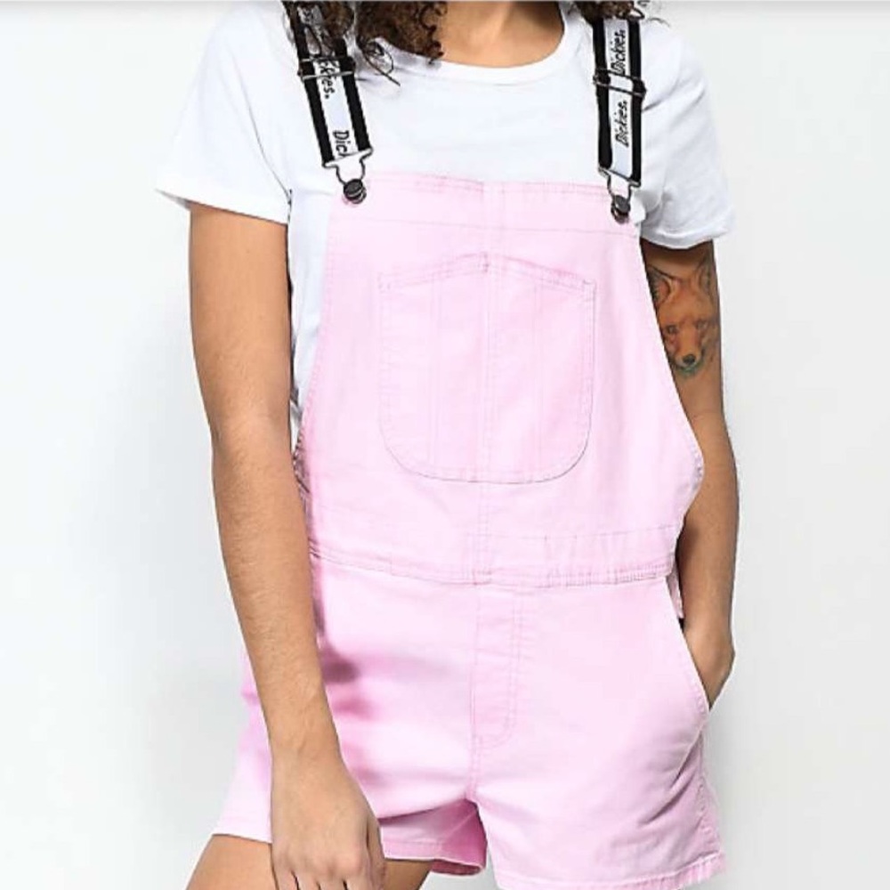 Dickies light pink overall shorts